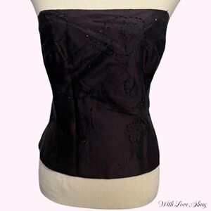 90s vintage Ann Taylor dark purple floral beaded bustier top